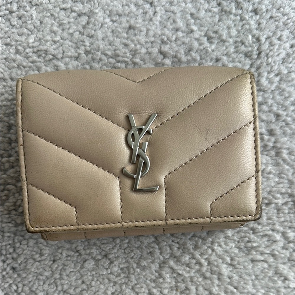 Yves Saint Laurent Tan Quilted Wallet with Silver Logo